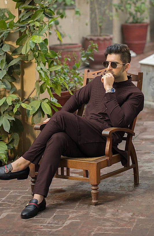 ALL SEASON STITCHED KURTA TROUSER WITH BAN-MAROON